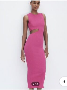 NWT Zara Women’s Bright Pink Textured Cut Out Dress in a size Small